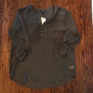 NWT Express olive green sheer 3/4 sleeve blouse